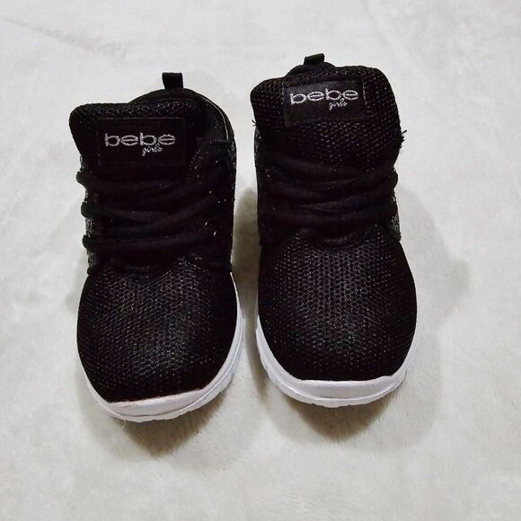 Bebe Girl Sparkly Side Sneakers | Black Glitter Lace-Up Toddler Sz 9 | EUC - Picture 10 of 15